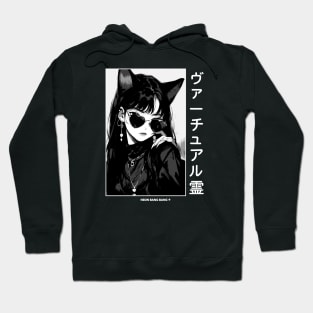 Stylish Anime Neko Girl Manga Aesthetic Streetwear Black and White #2 Hoodie